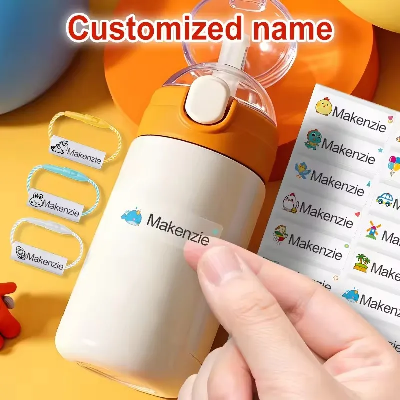 Maßgeschneiderte wasserdichte Namensaufkleber für Kinder, Cartoon, niedlich, personalisierbar, Wasserbecher, Buchetiketten, verschiedene Formen, Studentenbedarf