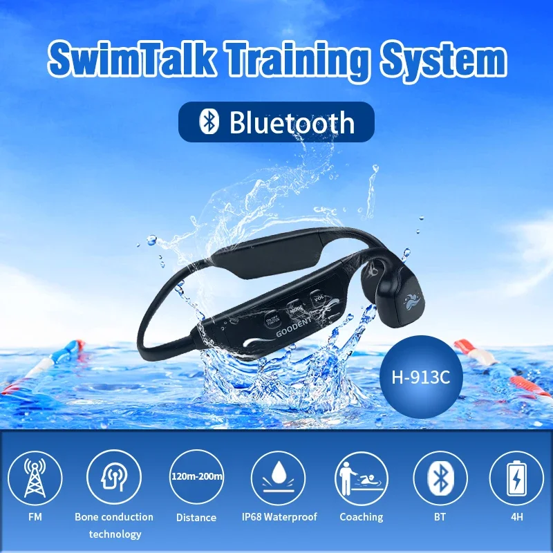 SwimTalk H913C 20 ساعة نظام التدريب في الوقت الحقيقي مقاوم للماء FM الارسال H700 LED مدرب الاتصالات سماعة Swimming2025