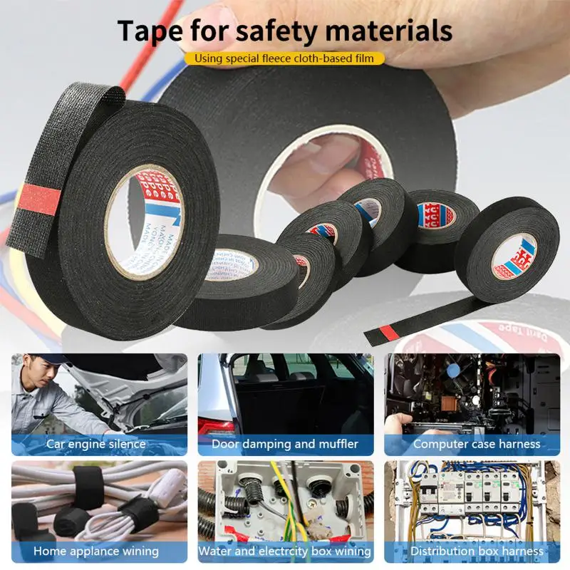 Heat-resistant Adhesive Cloth Fabric Tape For Car Auto Cable Harness Wiring Loom Protection Width 9/15/19/25/32MM Length 15/25M