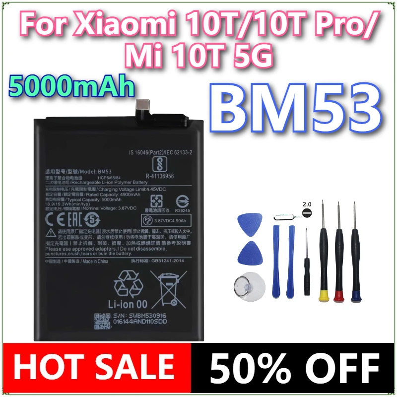 

Brand New BM53 5000mAh Mobile Phone Battery For Xiaomi 10T/10T Pro/ Mi 10T 5G Phone Replacement Batteries+Tools