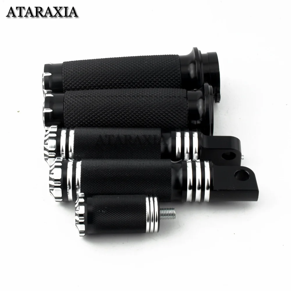 Motorcycle 1\'\' CNC Handle Grip 25mm Handlebar Grips+Foot Peg+Shifter Pegs For Harley Sportster Touring Dyna Softail Bobber VRSC