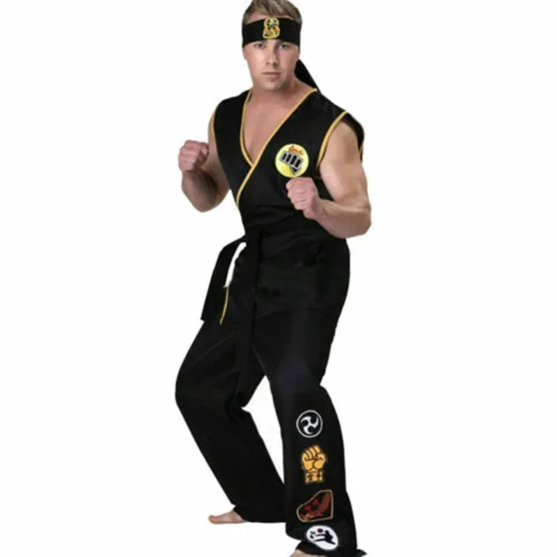 Karate Kids KOF Cobra Kai Cosplay Costume Adult Black Kimono Uniform Headband Anime Cos Halloween Party Suit Tracksuit