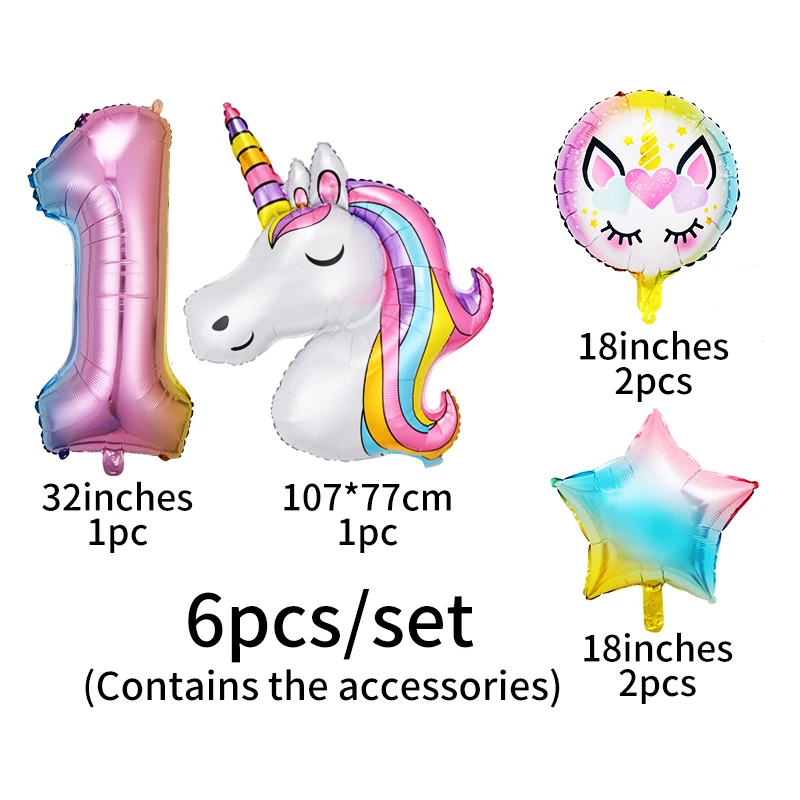 6 stücke Ballon Einhorn Dekoration Geburtstags feier Thema Party Bälle Kinder Spielzeug Geschenk Nummer 1. Ballon Globos Baby party – Detail 1