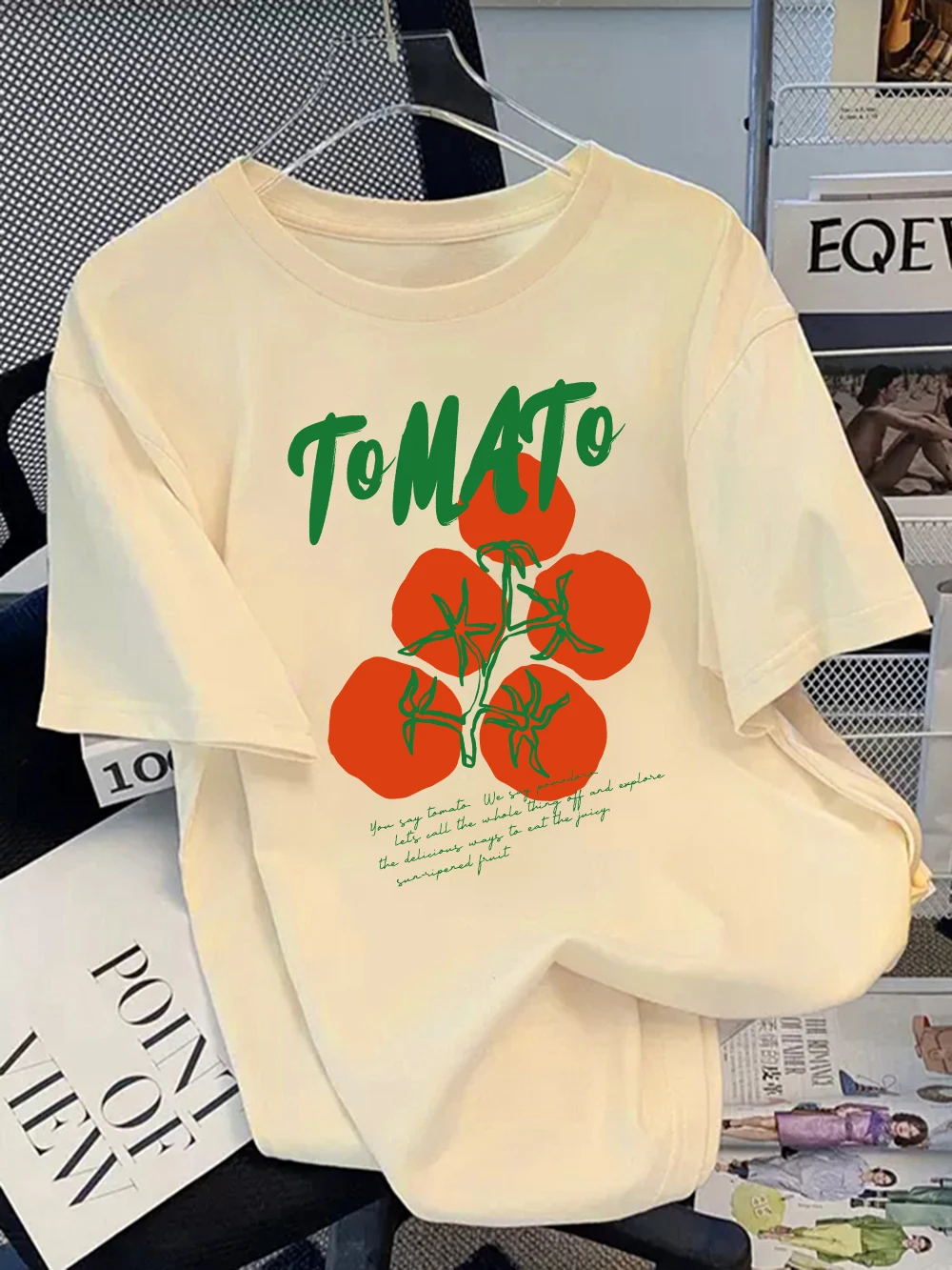 

100% Cotton Summer T-Shirts Womens Simple Tomato Graphic Printing Tops Soft Loose O-Neck Short Sleeve Tees Basic Womans Clothes