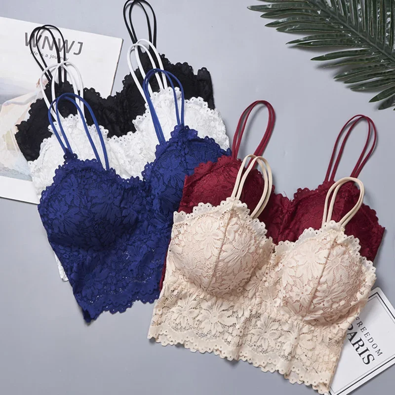 Women Sexy Lace Bras Top Comfortable Bralette Solid Color Sexy Underwear Vest Female Hollow Out Wireless Lingerie Seamless Bra