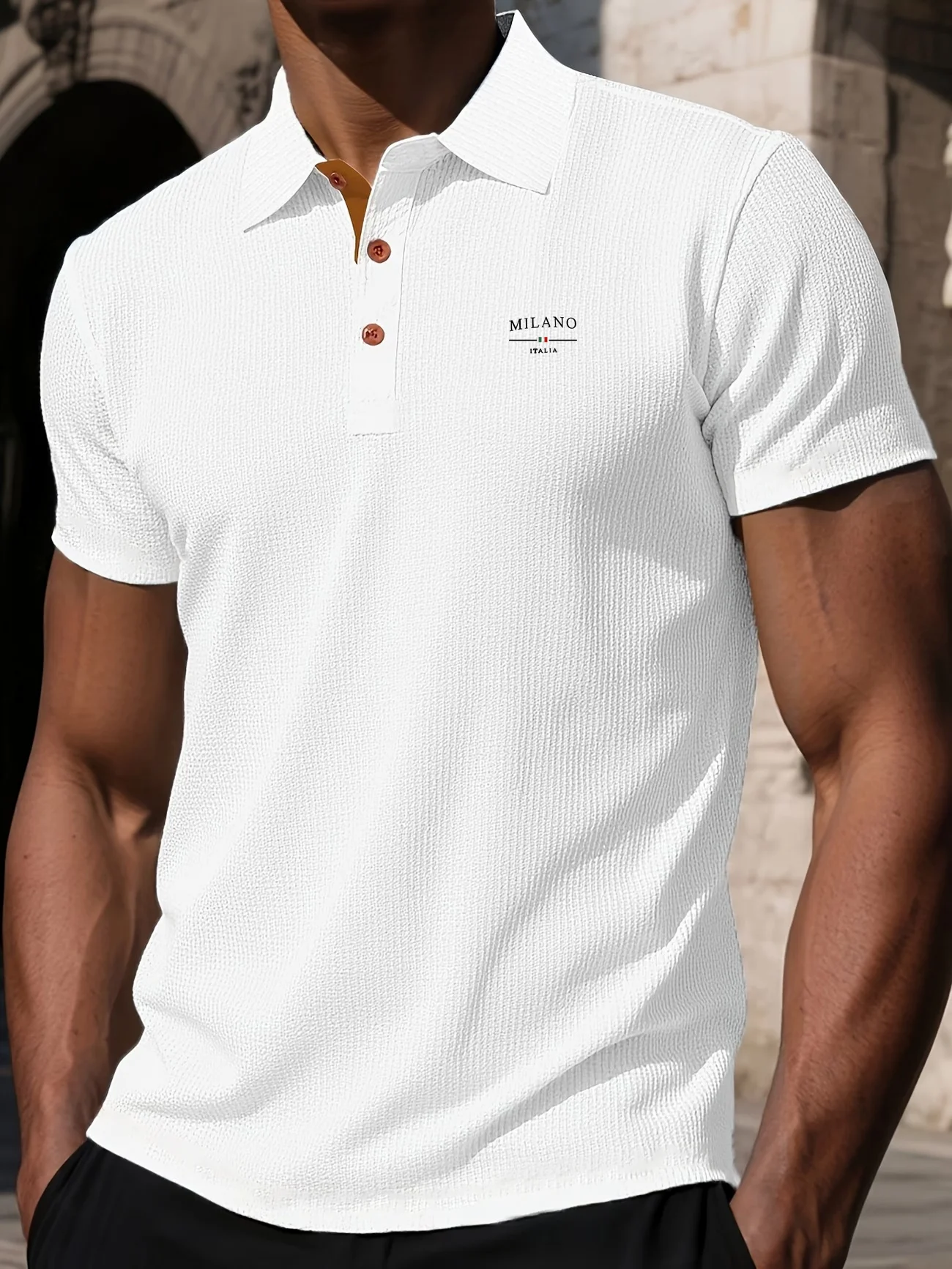 MILANO ITALIA Men's Textured Polo Shirt with Contrast Placket and Buttons