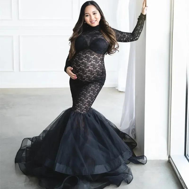 Vestidos de fotografía de tul de maternidad para mujer embarazada, traje elástico, vestido de tutú para sesión de fotos, vestido de tul de encaje para el embarazo