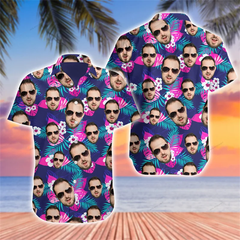 

Add Your Photo Custom Hawaiian Tropical Plant Print Shirts Men Women Unique Personality Summer Fashion Leisure Short Sleeve Top