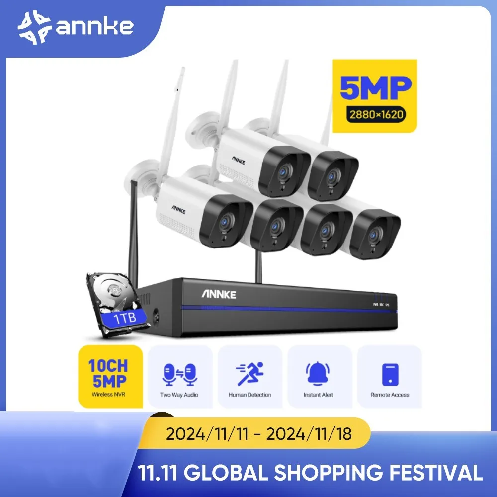 

ANNKE 5MP WiFi Security Camera System Night Vision Two Way Audio Outdoor Wireless Camera Video Surveillance Kit Motion Detection