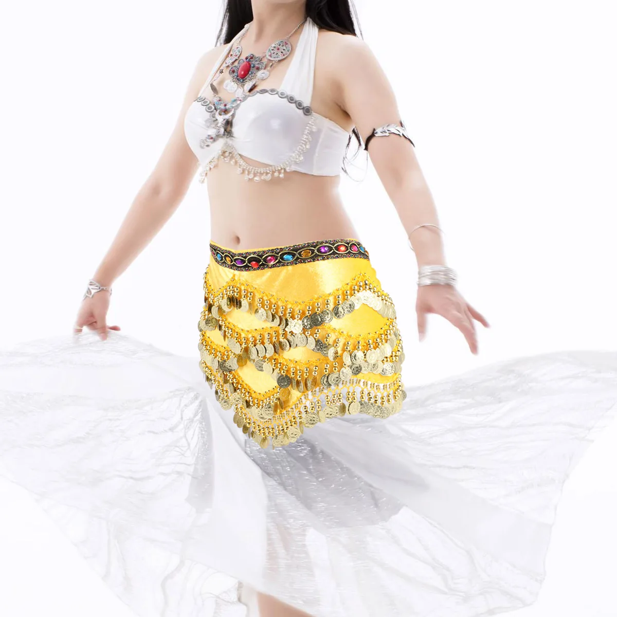 1 قطعة المرأة الرقص الشرقي وشاح الورك التفاف لامعة ديامانتي عملة ديكور خفيفة الوزن الأوشحة الأنيقة ملابس رقص اكسسوارات الأصفر