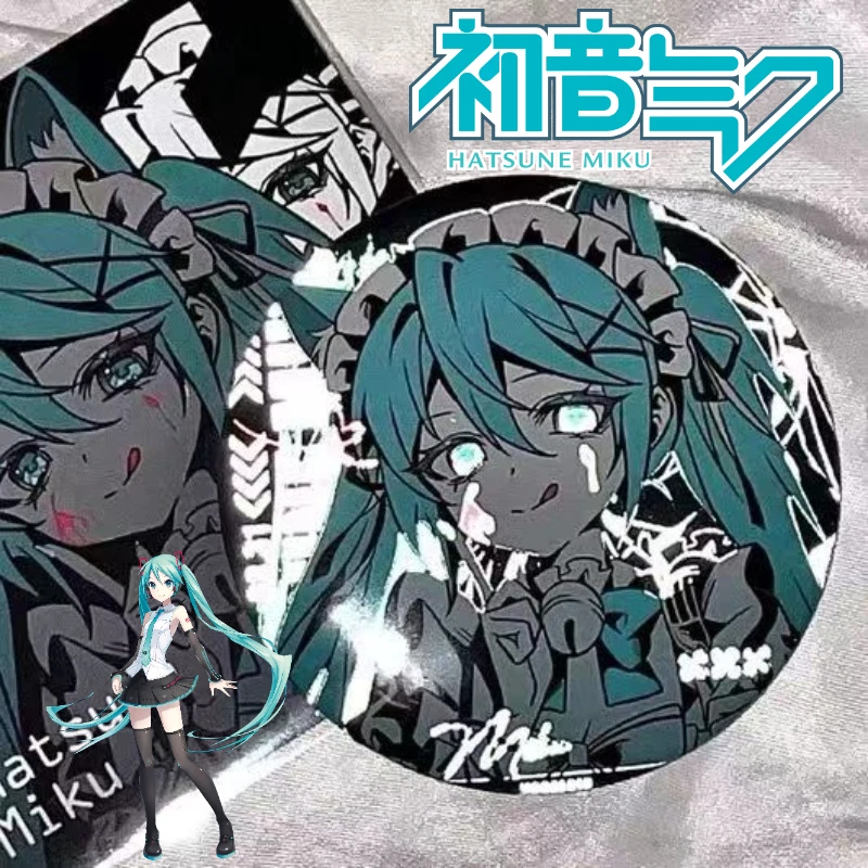 Hatsune Miku Badge 75mm Anime Peripherals Laser Badge Kid Cartoon Product Brooch Student Backpack Bag Clothing Accessories Decor