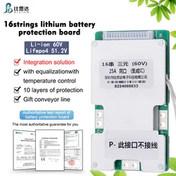 Bisida 16S BMS 51.2V/60V Li-ion/Lifpeo4 Common Port Battery Management System PCB Protection Board with Balance Wire and NTC