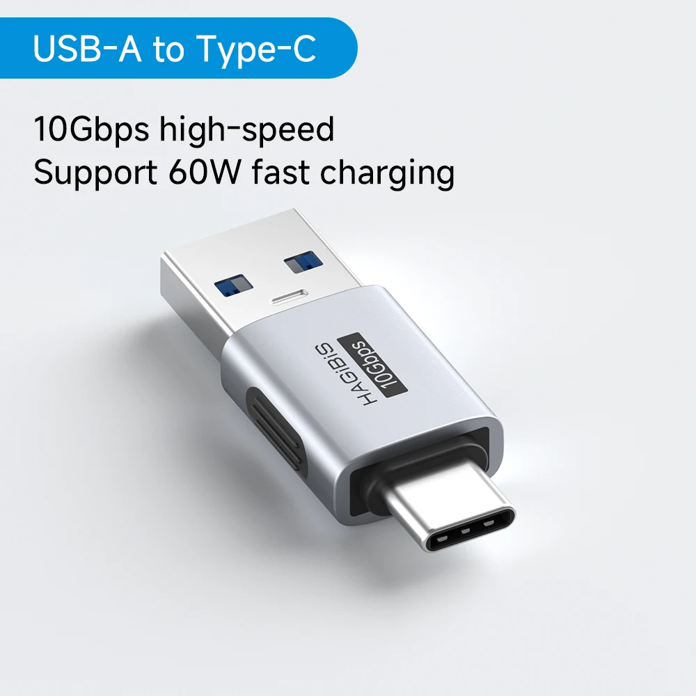 Hagibis USB-A-Stecker auf USB-C-Buchse, Adapter, 10 Gbit/s, Hochgeschwindigkeits-Datenübertragung, 60 W, Schnelllade-Konventer-Stecker für MacBook-Tablet