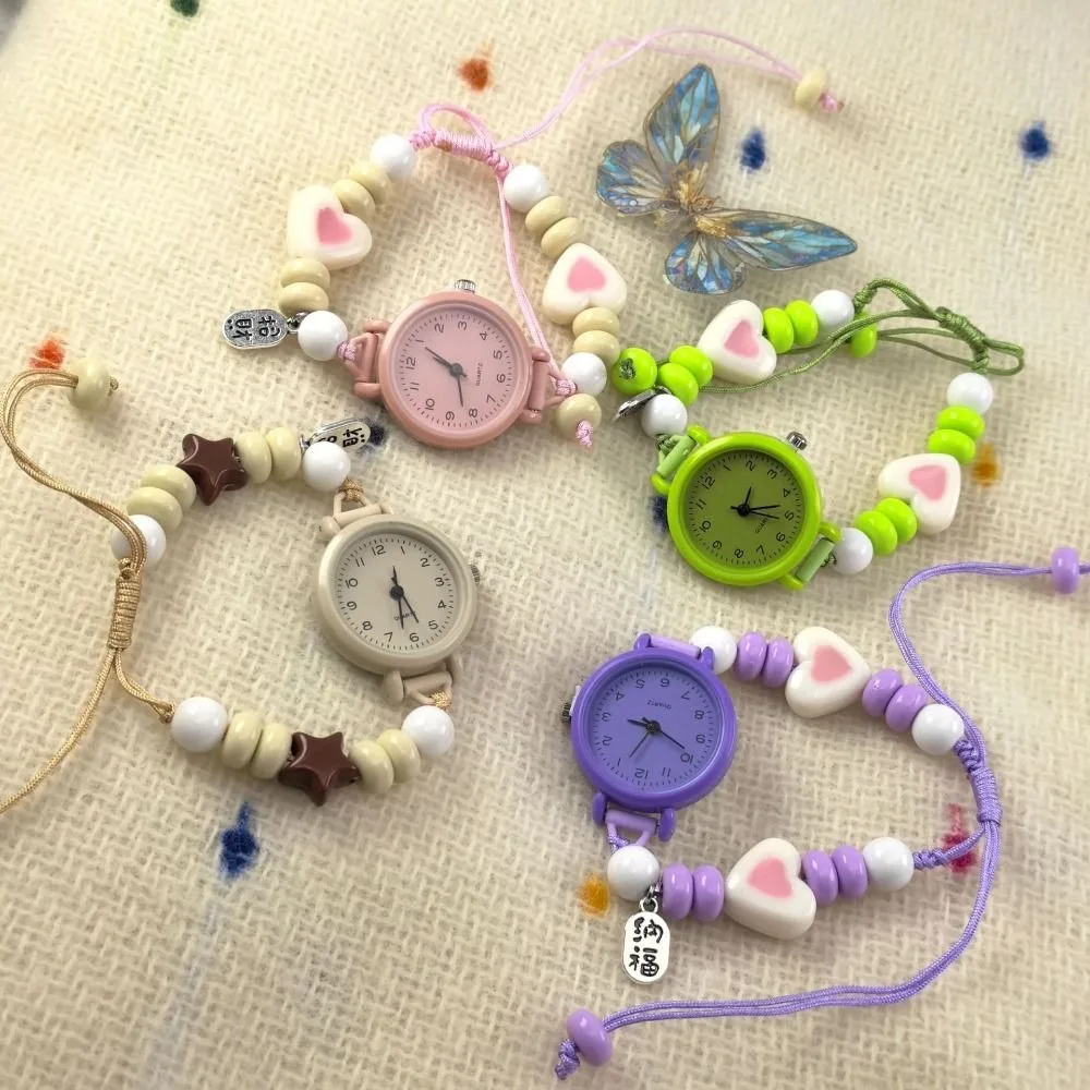 Fashion Dopamine Bracelet Watch Beaded Pendant Star Heart Chain Watch Adjustable Quartz Watch Women Girls