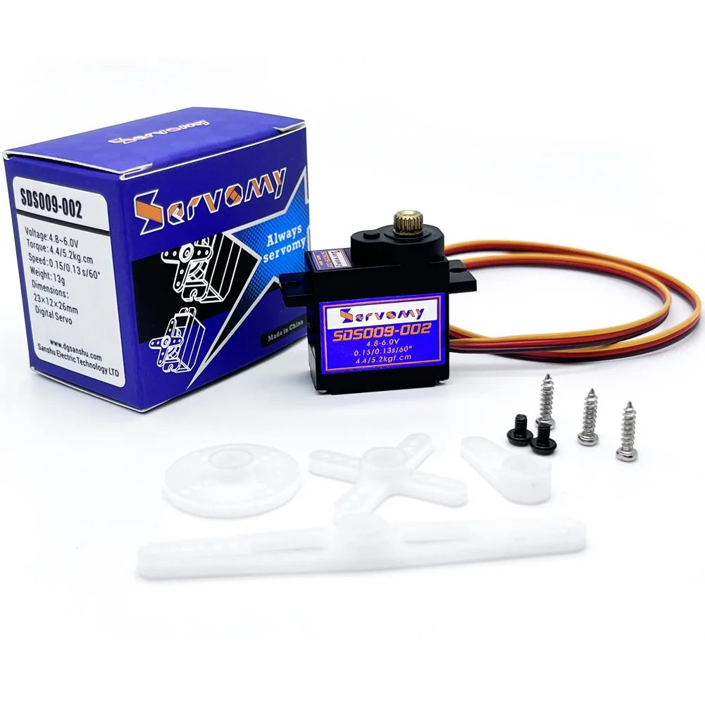 1/4PCS Servomia SDS009-02 SDS009-03 Servo digitale 9g Sec/60 °   Nessun carico 4,8 V per robot per auto RC Drift a corsa piatta