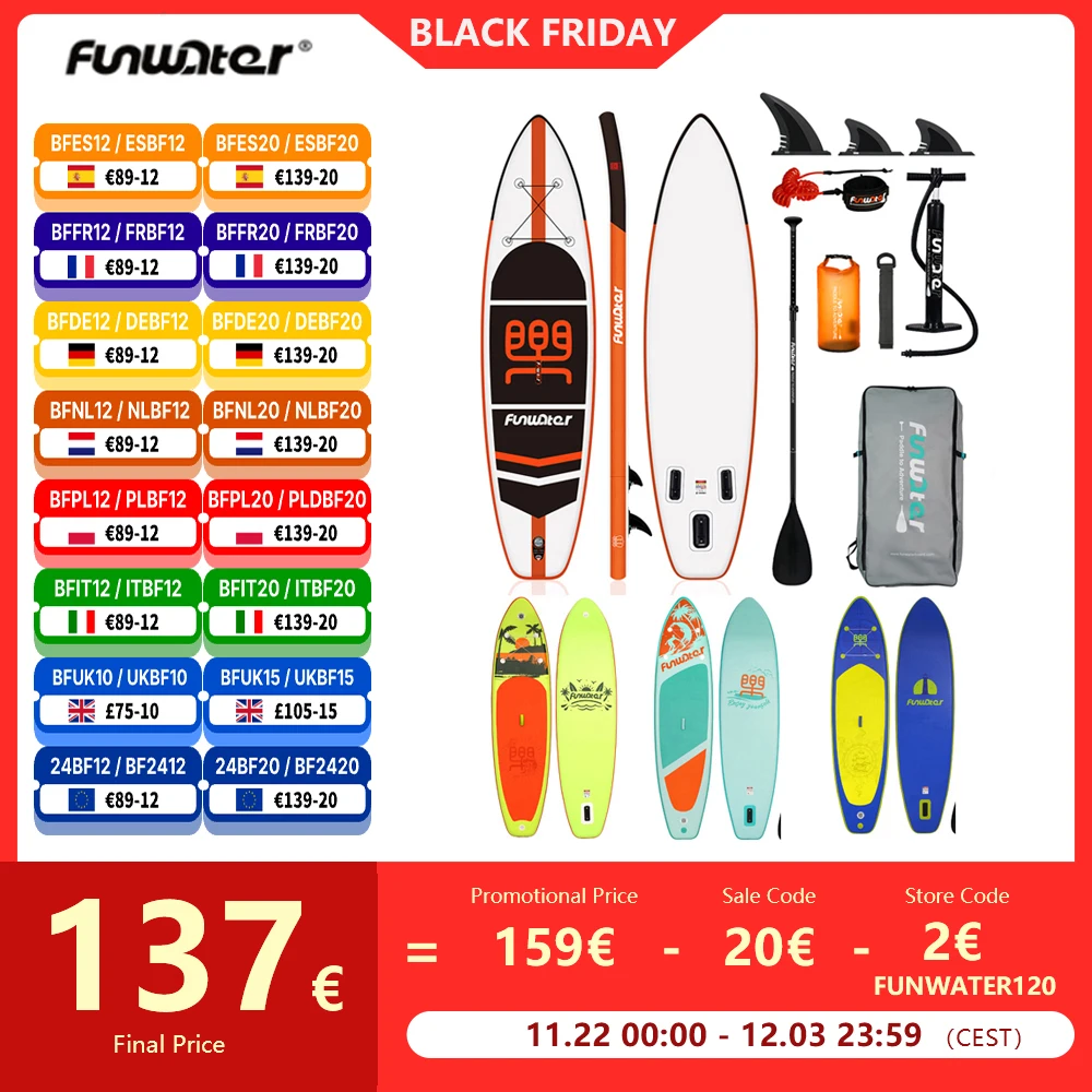 FunWater Sup Board Inflatable Surfboard Stand Up Paddle Board 335 x 84 x 15 cm Complete Inflatable Sup Paddle Board Accessories