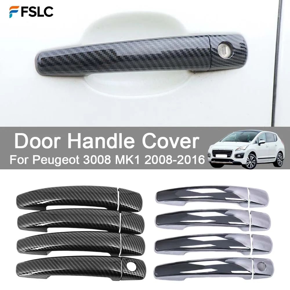 

Cars Accessories Door Handle Cover For Peugeot 3008 MK1 2008-2016 Carbon Fiber Silver Car Decoration Exterior Styling Upgrade