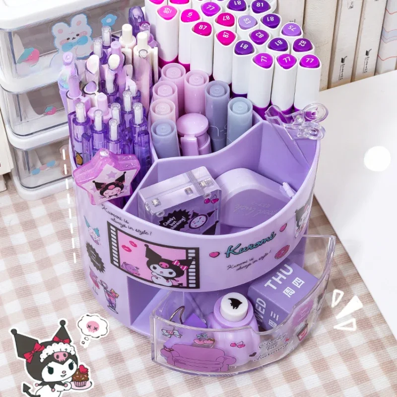 Miniso Sanrio-swivel pencil holder storage box desk organizer Kawaii Sanrio Cinnamoroll stickers