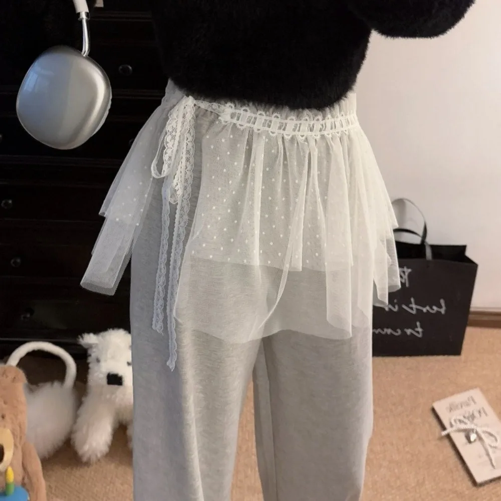 Rok Mini Renda Y2k Elegan Rok Kasa Gaya Korea Pendek Rok Tirai Bokong Potong Rok Tepi Ruffle Bertali Anak Perempuan