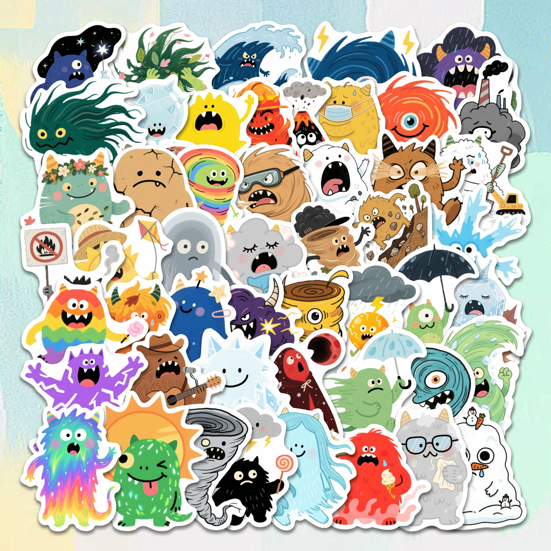 50pcs Whimsical Monster Vinyl Stickers | Colorful Creature Playful Decals for Laptop, Journal, Water Bottle & Gift, Fantasy & Bo
