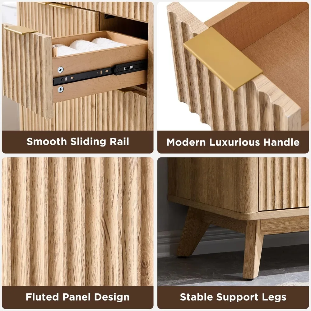 30" moderner freistehender Badezimmer-Waschtisch mit Keramikwaschbecken, sanft schließenden Türen und Schubladen, Holzmaserung-Eichen-Finish