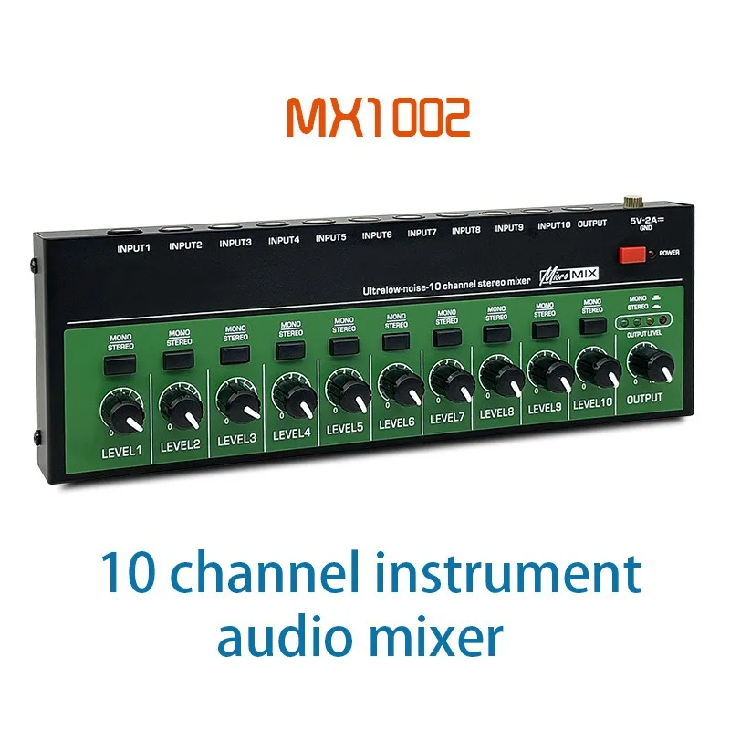 10-channel mixer, multi-input mixing console, audio signal mixer, musical instrument, guitar amplifier expander