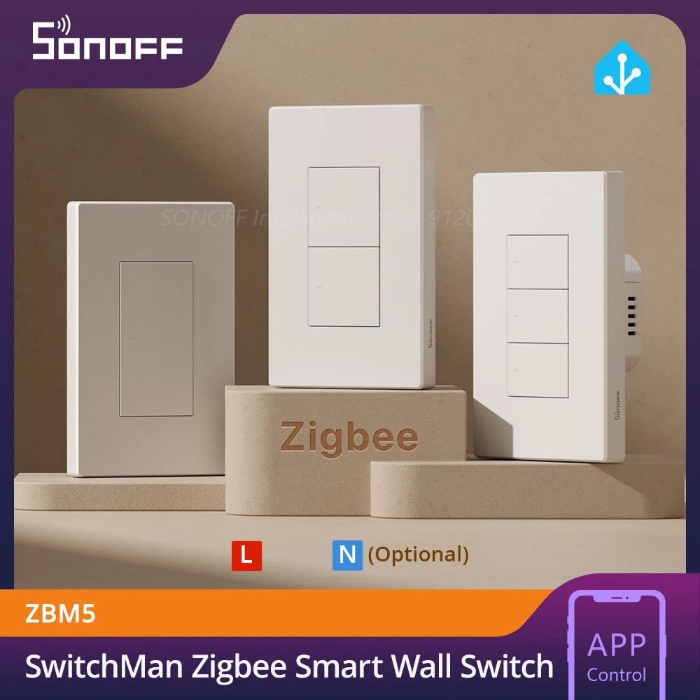 SONOFF ZBM5 Zigbee Smart Wall Switch Type 120 Light Switch Support No Neutral / Neutral Wire Detach Relay Mode APP Voice Control