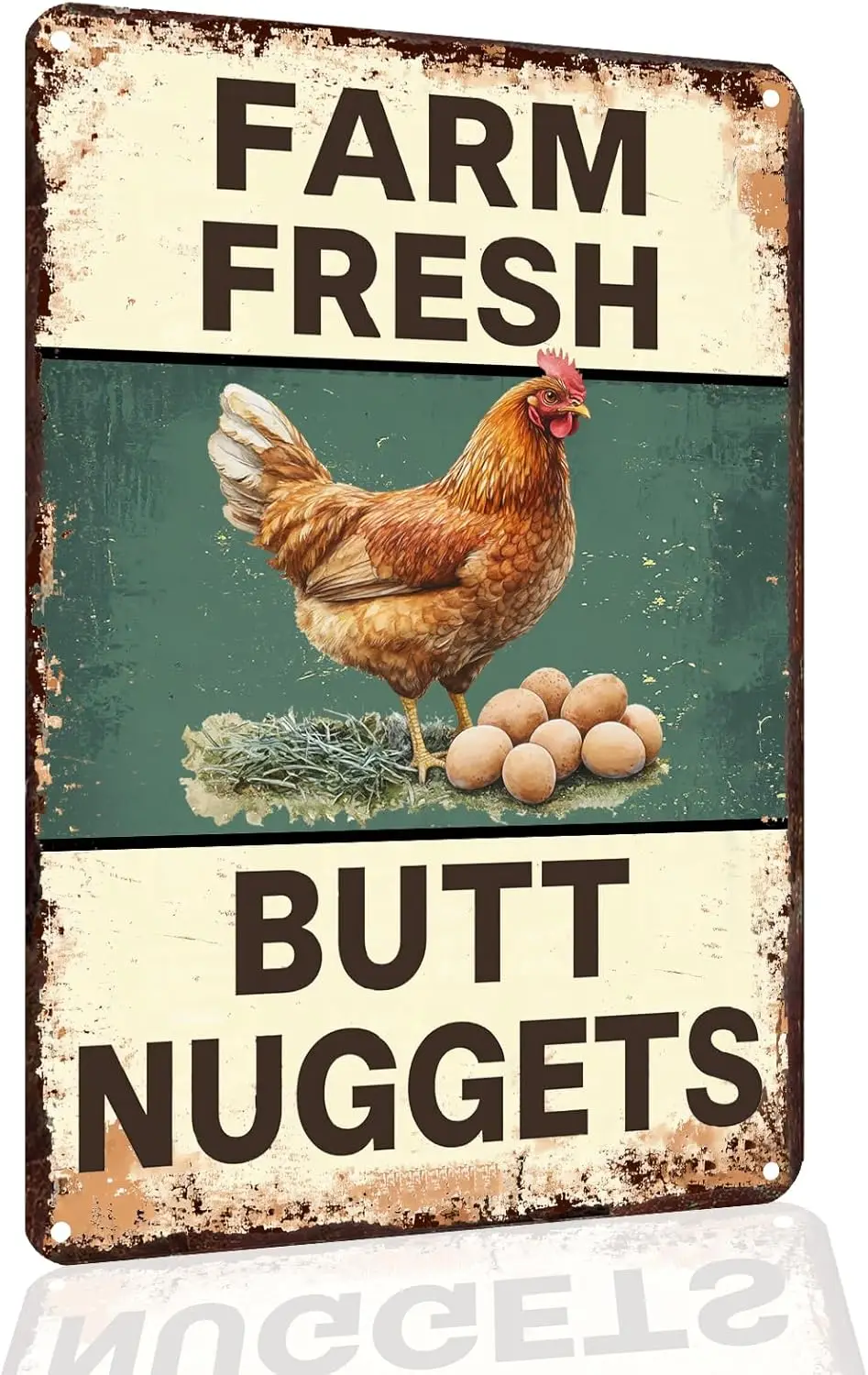 Funny Chicken Coop Sign Farm Butt Nuggets Tin Vintage Metal for Yard Wall Decor -aluminum