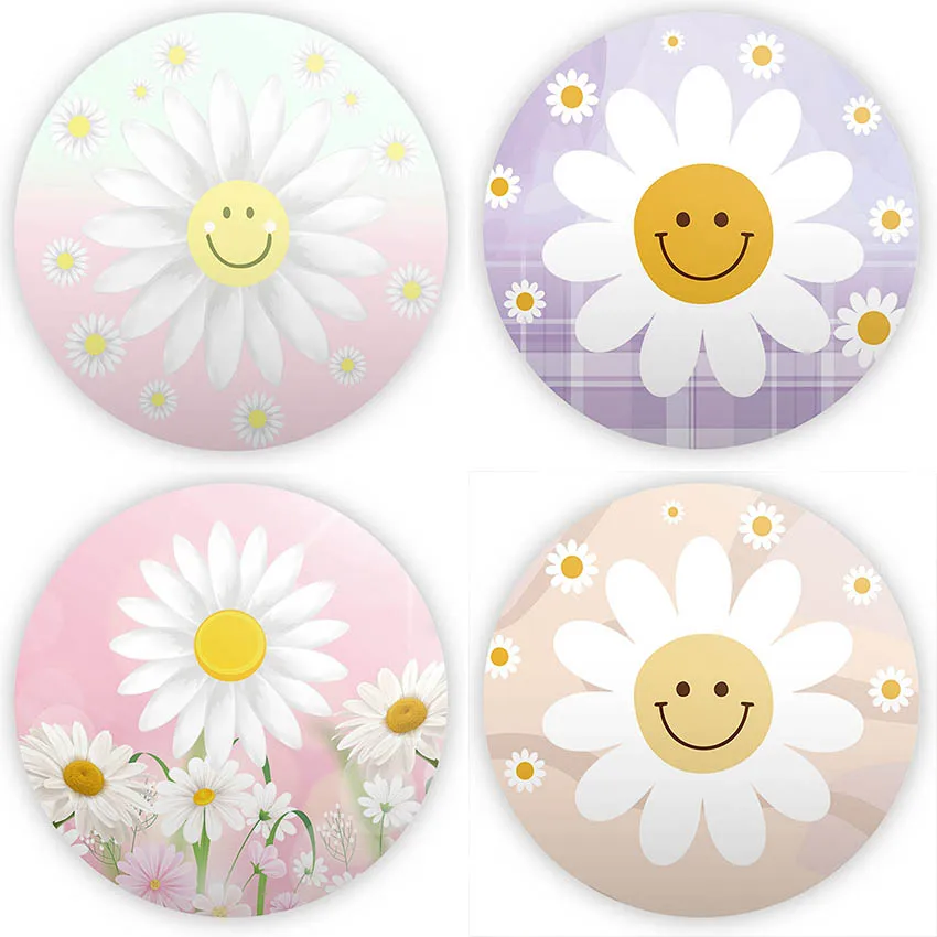 Mehofond Background Groovy Daisy White Flowers Girl Birthday Party Baby Shower Decor Backdrop Cover Round Circle Photo Studio