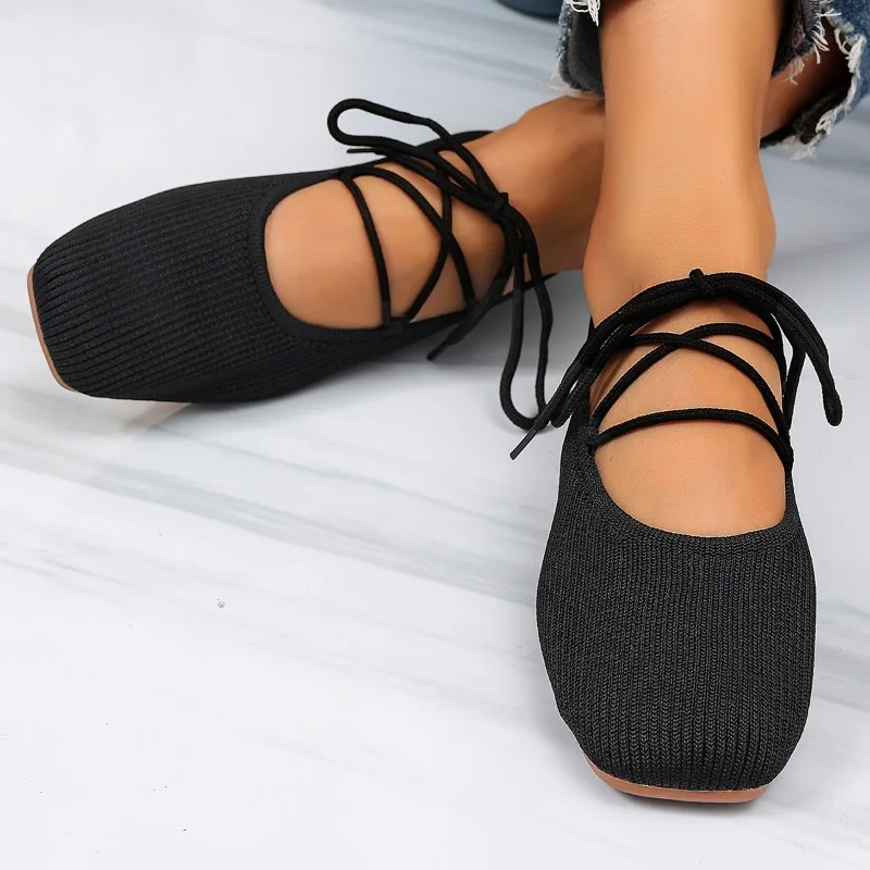 French Flat Mary Jane Shoes 2026 Summer New Breathable Lightweight Ballet Versatile Knitted Women's Shoes view 2