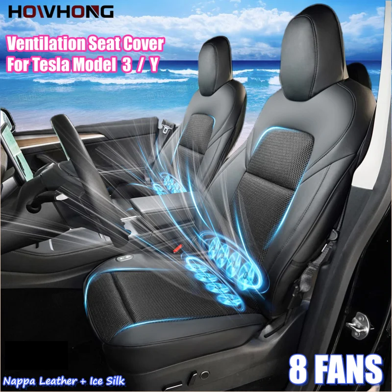 For Tesla Model 3 Y Ventilation Seats Cover Summer Cool Breathable with Fan Ventilated Ice Silk Seat Cushion Car Accessories