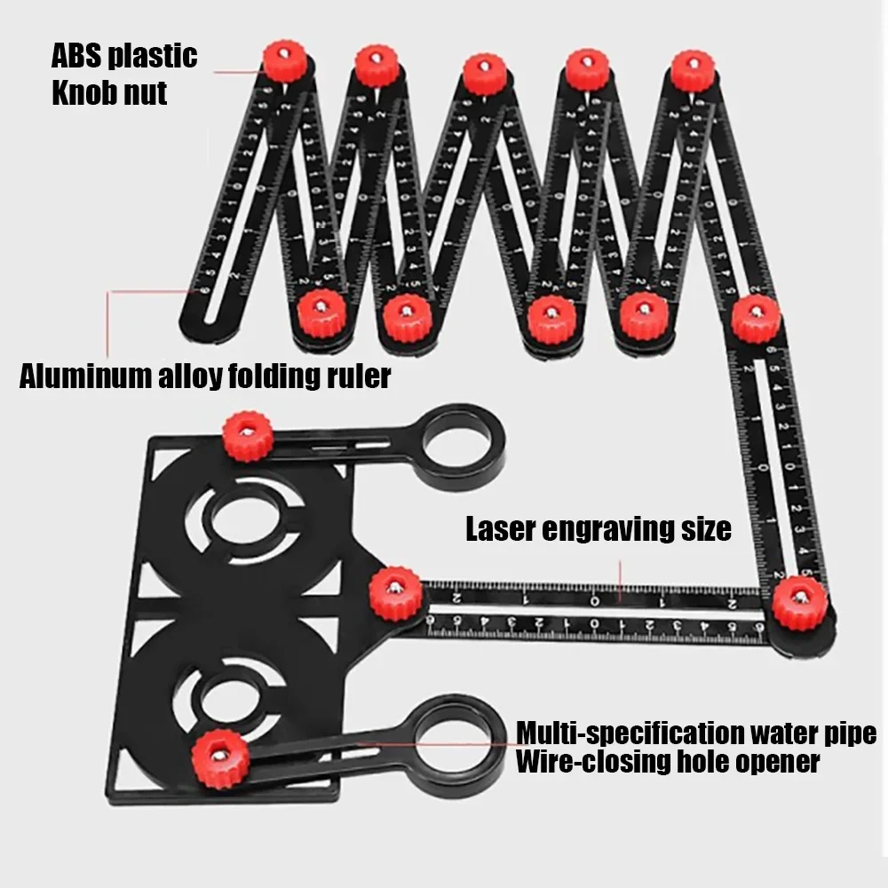 6/9/12Fold Ruler Multi Angle Measuring Ruler Tool Ruler Perforated Mold Professional DIY Wood Tile Flooring Punch Drill Tools