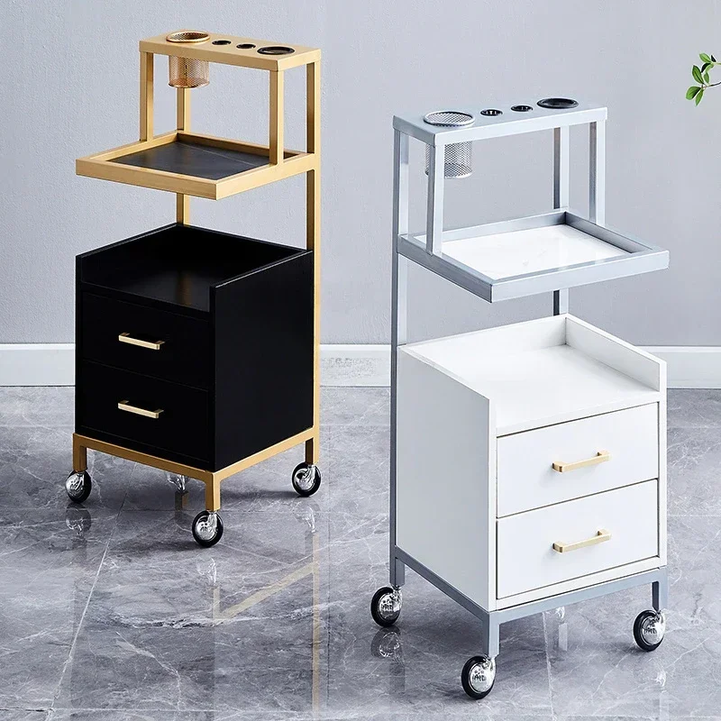 Modern Iron Salon Trolley, Barbearia Carrinho Auxiliar com Rodas, Móveis de Armazenamento Multifuncional para Salão de Beleza