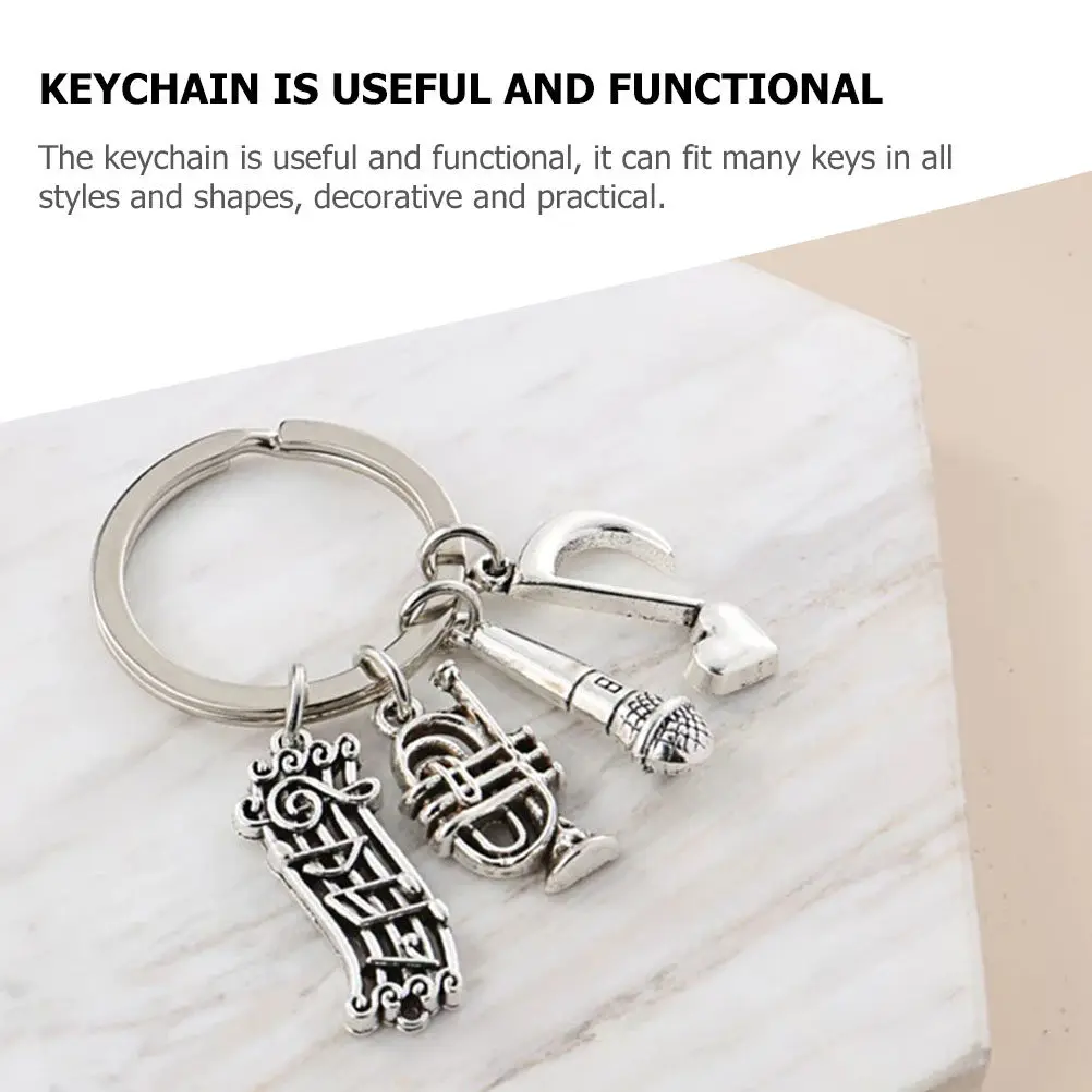 Music Keychains 2 Piece Metal Musical Note Microphone Trumpet Key Rings Bag Charms Hanging Ornaments