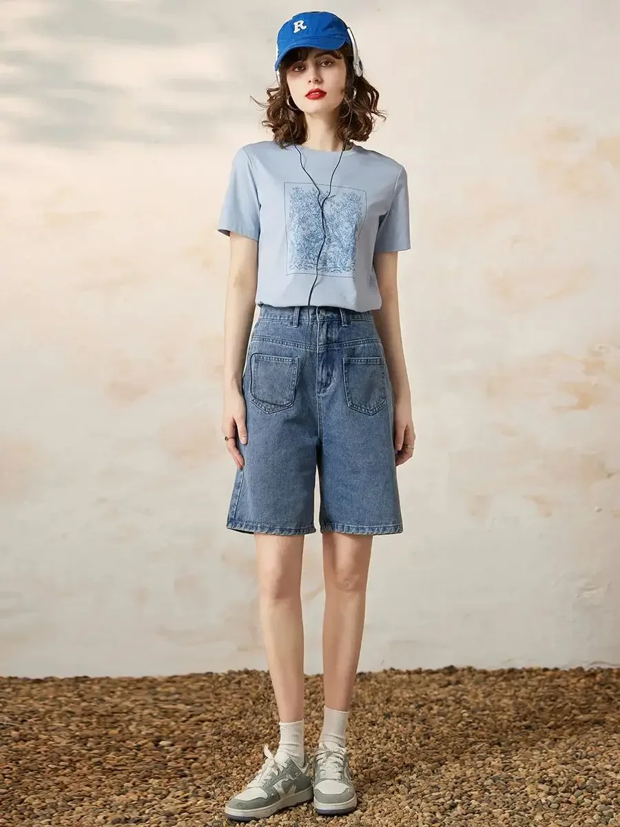 LOUIS YAO Women T-shirt Fashion Print Tee 2024 Summer New Casual Round Neck Short Sleeve Basic Loose Fit T-shirt