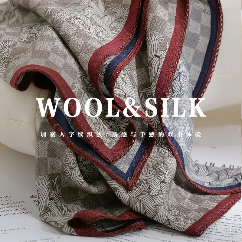 イタリアのオールドマネー織り高級シルクウールスカーフ-レディース-春秋用-フック付きシルクウールスクエアスカーフ-両用