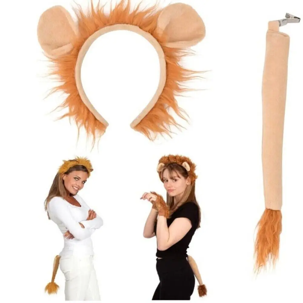 Ensemble de bandeaux de Lion, Costume Cosplsy, bandeau avec oreilles et queue, Costume d'animal, mascarade de carnaval, spectacle pour enfants
