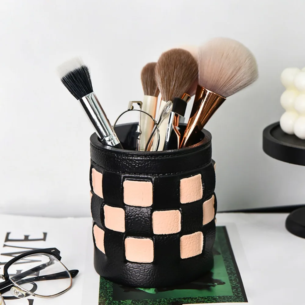 

Imitation Leather Chessboard Pen Holder Multifunctional Creative Desktop Storage Box PVC Large Capacity Stationery Storage