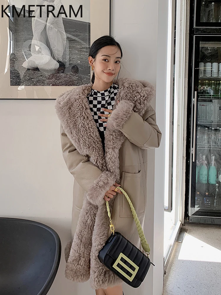 天然ウールシープスキン両面ファーコート レディース ロング リバーシブル 本物の毛皮コート フード付き 冬服 2025 abrigos