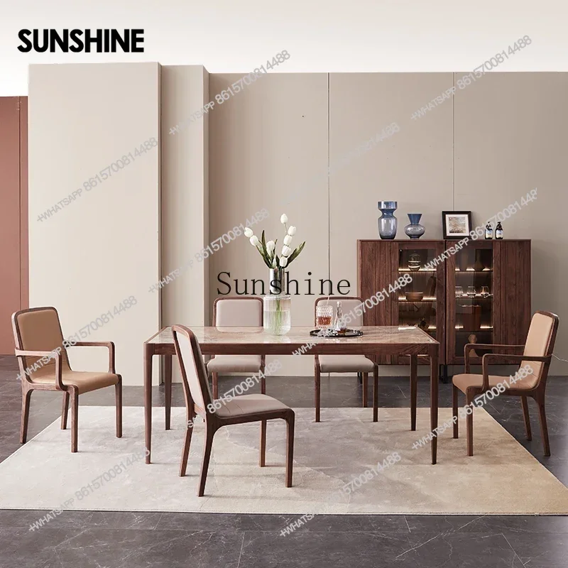 

North American Black Walnut Slate Dining Table Modern, Solid Wood Dining Furniture, Minimalist Dining TableX