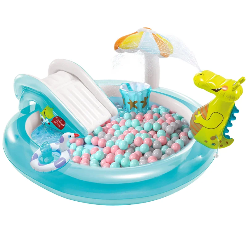 Children's inflatable fountain pool with PVC slides, suitable for kids to swim