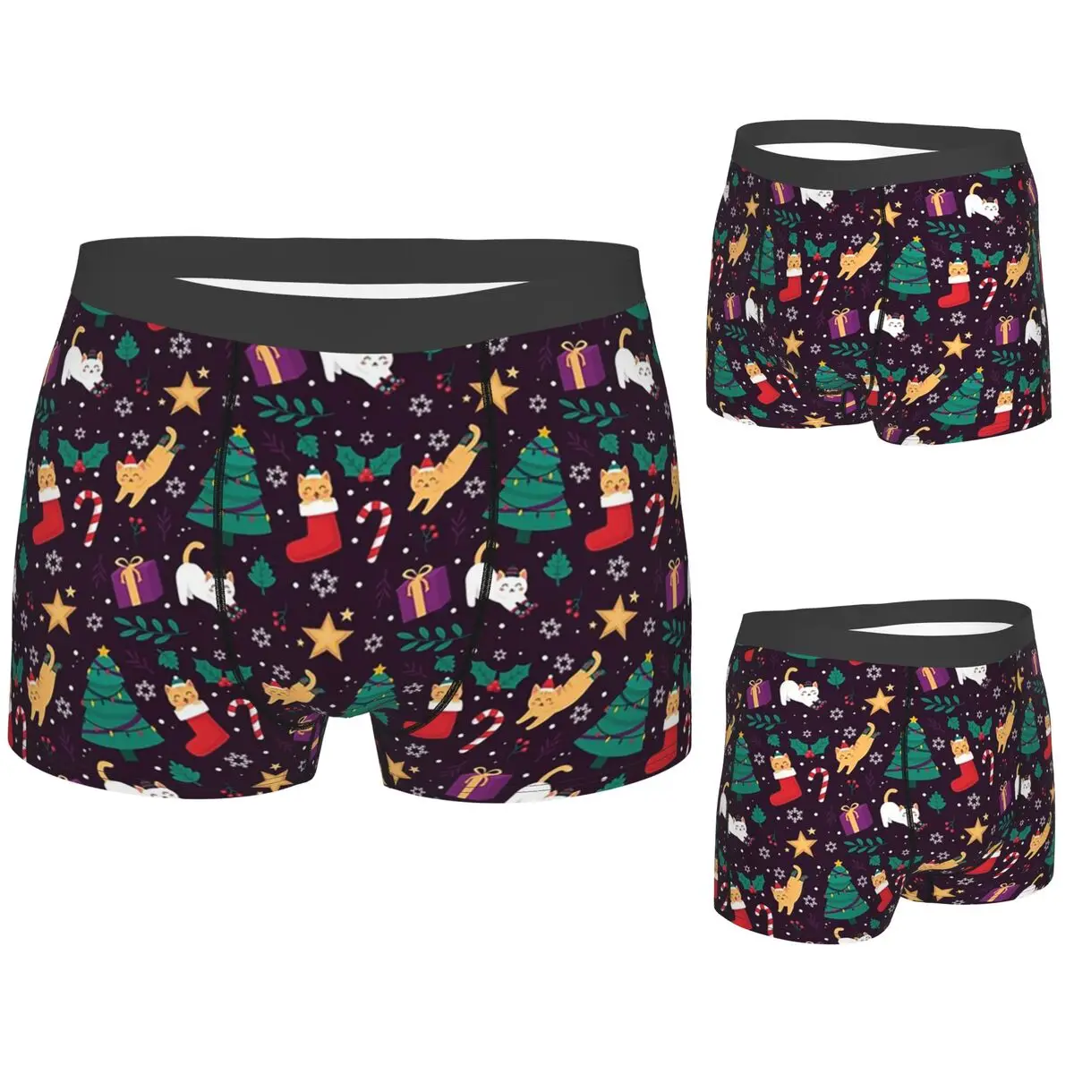 

Boxer Underpants Shorts Cute Cats Christmas Tree Pattern Panties Men Soft Underwear for Homme Man Boyfriend Gift