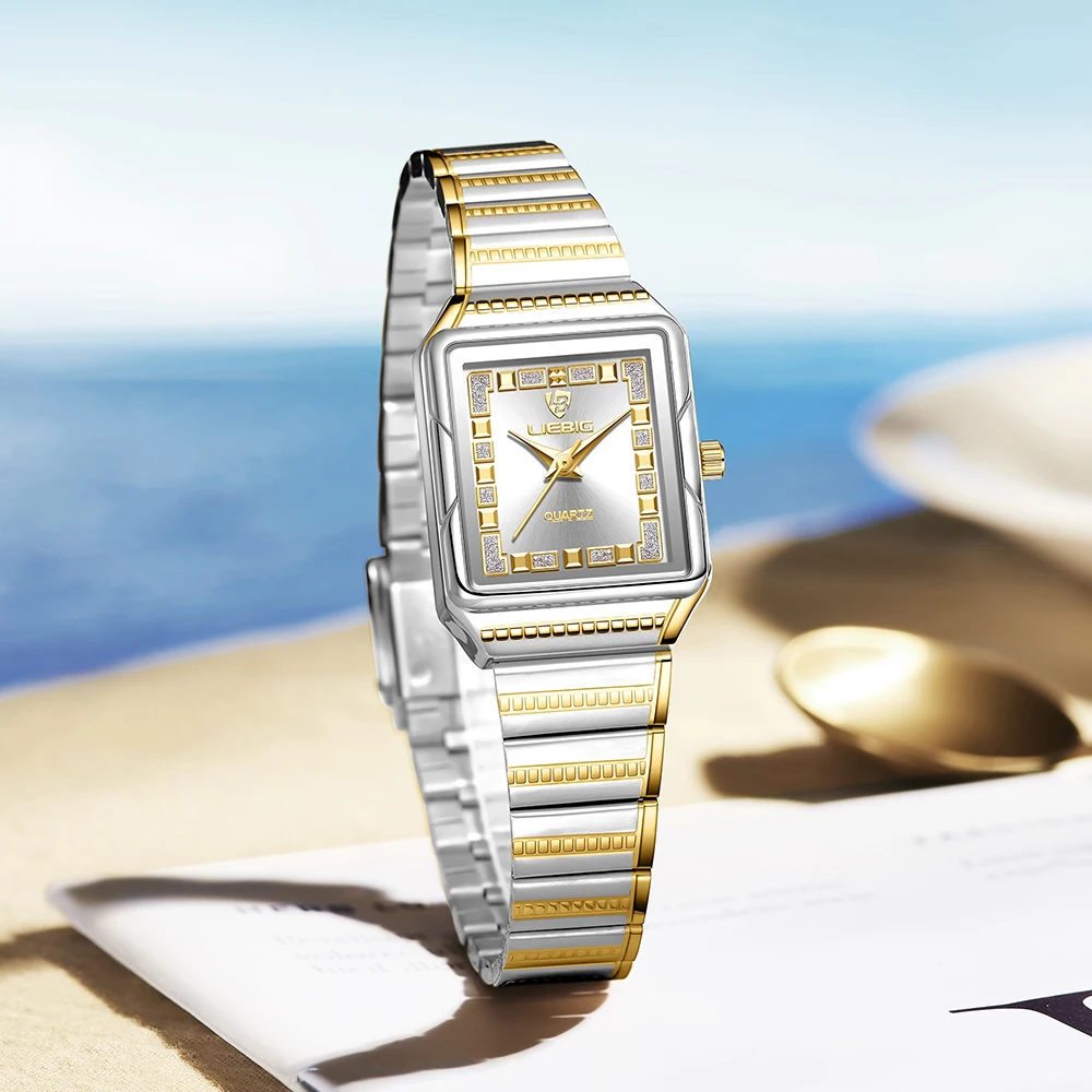 ساعة LIEBIG للسيدات بشريط من الفولاذ المقاوم للصدأ من أفضل العلامات التجارية الفاخرة كوارتز للنساء ساعة يد عصرية مقاومة للماء Relogio Feminino