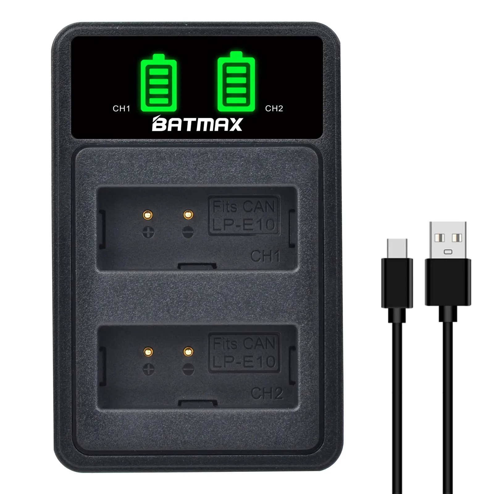 Batmax LP-E10 Battery+ LED Dual Charger for Canon 1100D 1200D 1300D 2000D Rebel T3 T5 T6 KISS X50 X70 Cameras