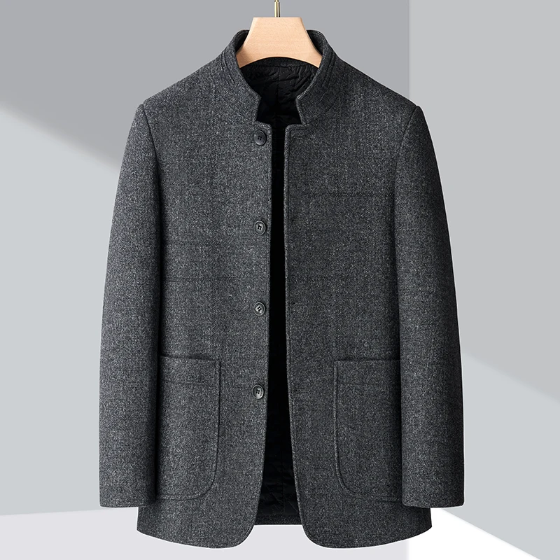 

Men's Woolen Jacket Autumn Winter New Thickened Warm Casual Business Office Stand Collar Coat Men's Simplicity padded Clothes