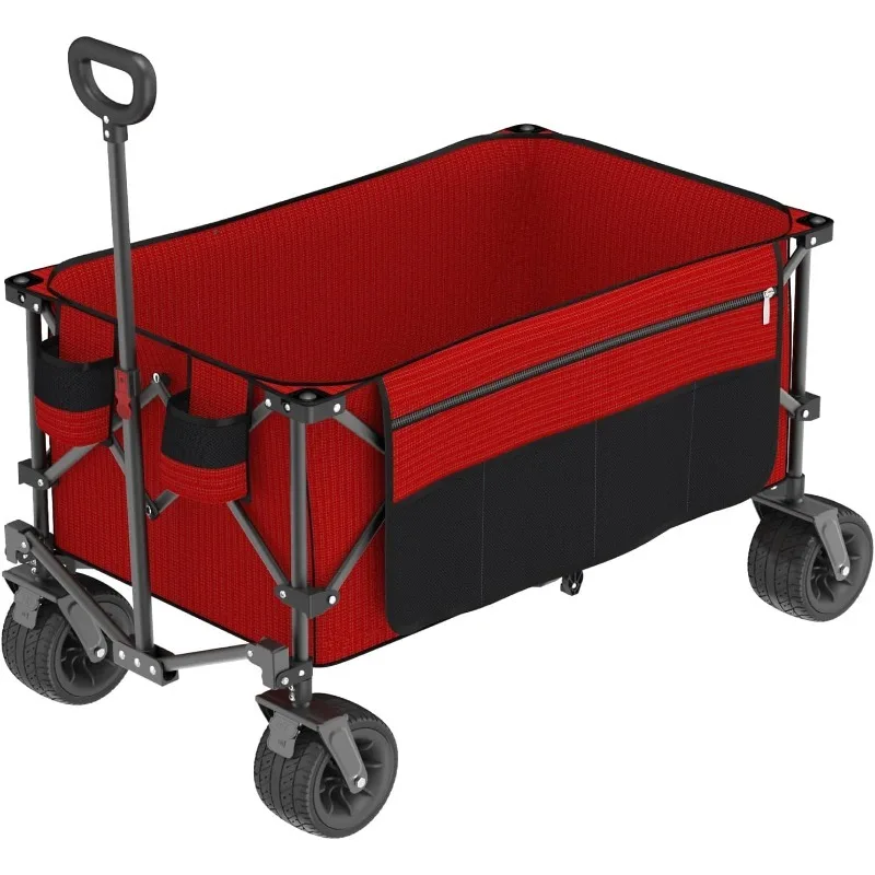 Large Capacity Outdoor Wagons Carts Heavy Duty Foldable Utility with Big All-Terrain Wheels &2 Side Pocket for Camping