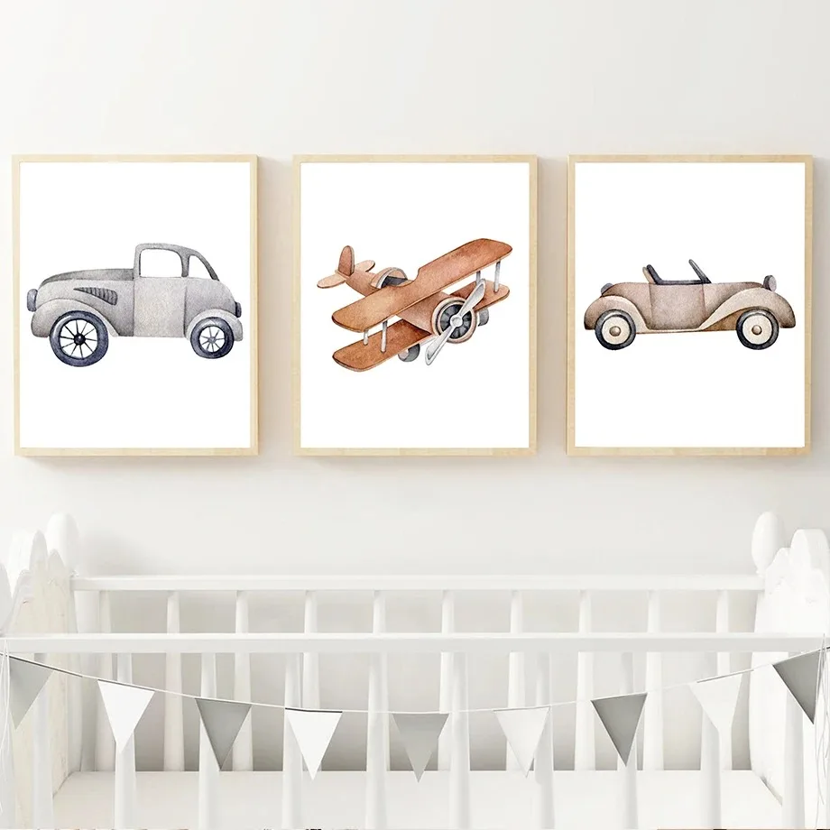Cartoon Helicopter Hot Air Balloon Cloud Star Nursery Art Canvas Painting Printed Poster Children's Room Home Decoration