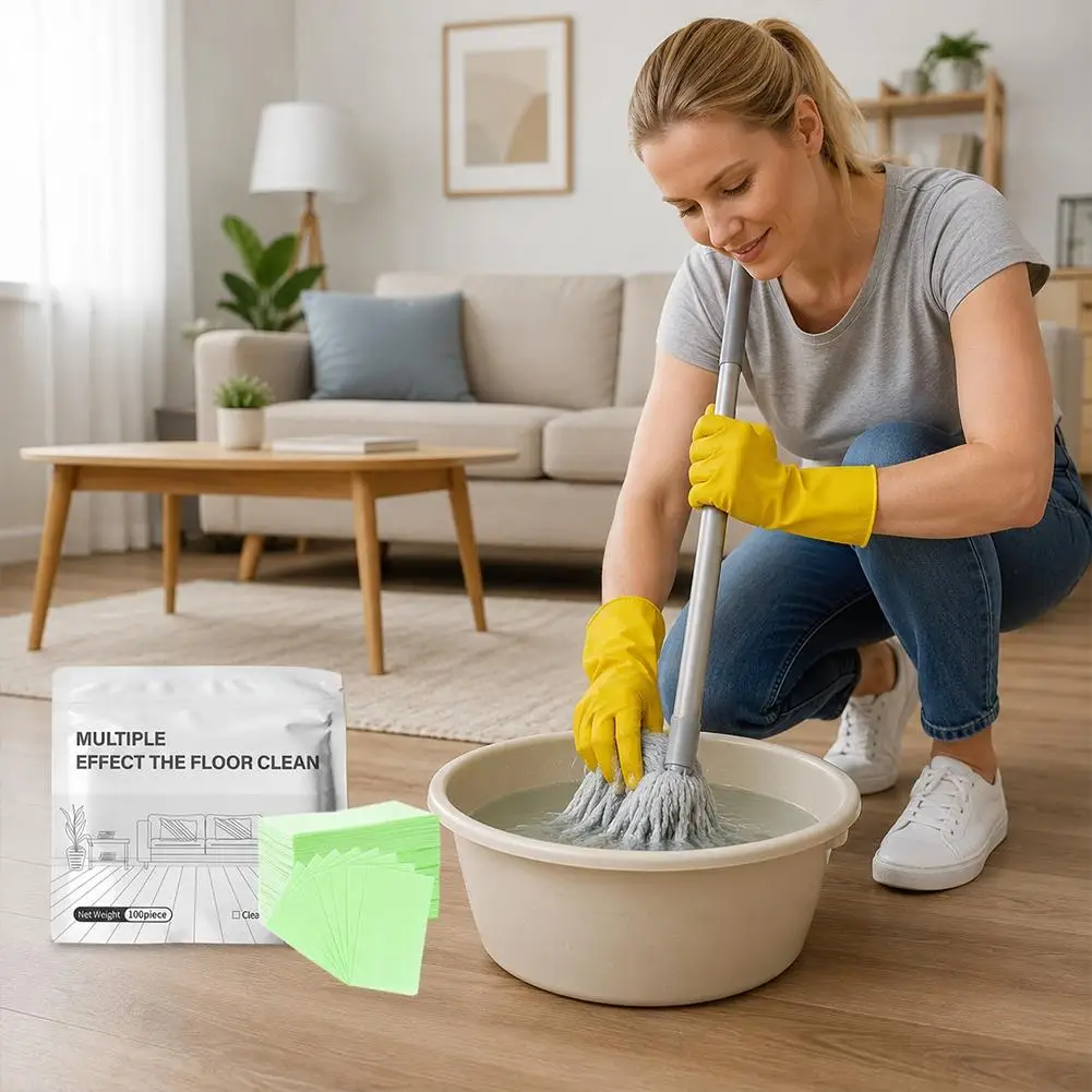Picture 4: 100Pcs Lavender Floor Cleaning Tablets, Multi-Effect Tile Floor Cleaner Sheets, Tablets for Dirt Removal Brightening Deodorizing