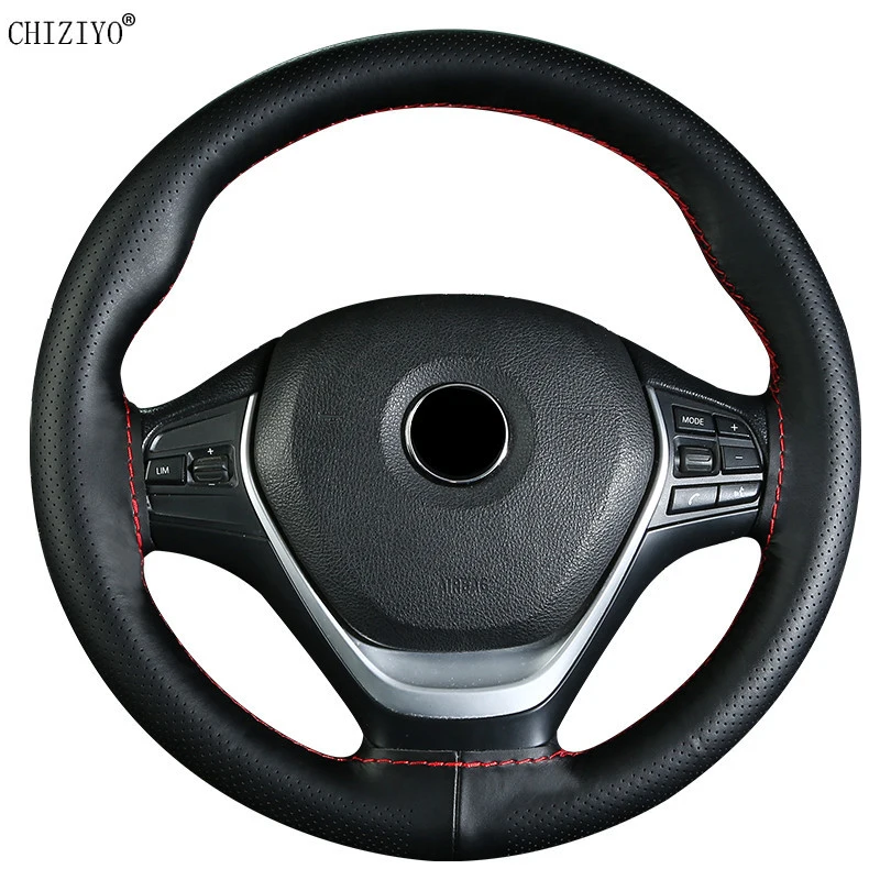 Top Layer Cowhide Leather 38cm Car Steering Wheel Covers DIY Hole Soft Auto Car Steering Wheel Braid Cover Needles And Thread