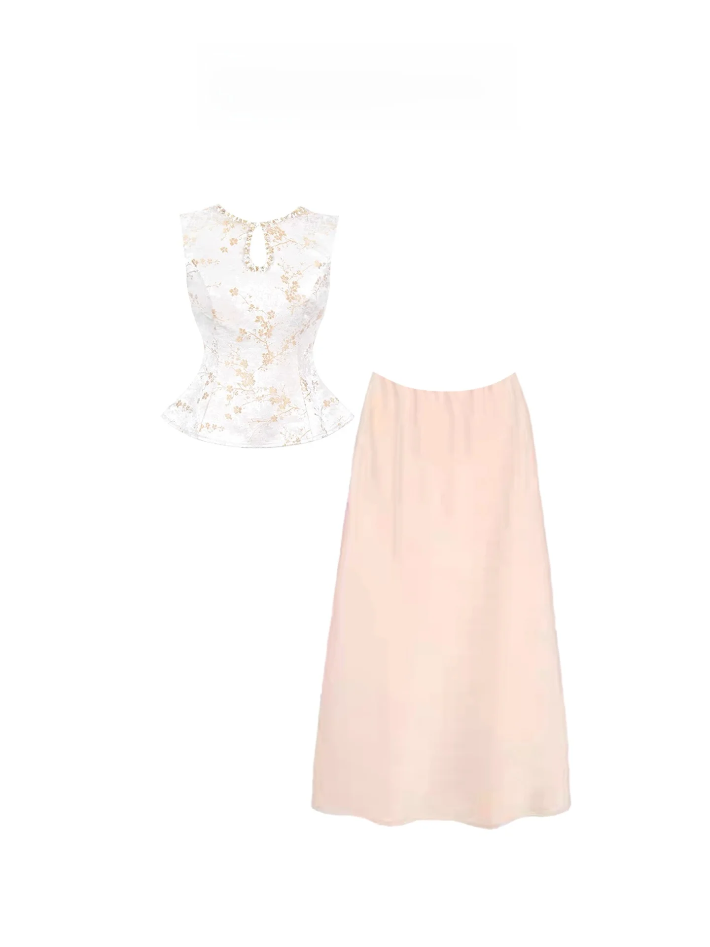 

Ele plus Size Women's Summer Outfit High Waist A-Line Skirt Set Hollow out Waist-Cinching Top Korean Sle Casual Wear